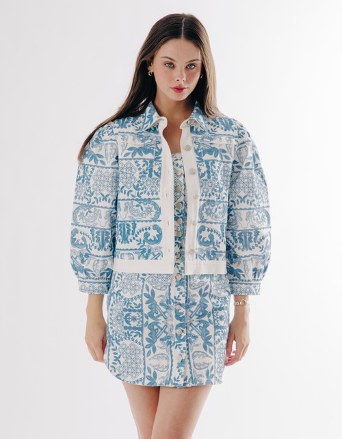 Byron Embroidered Jacket - Ivory/Blue